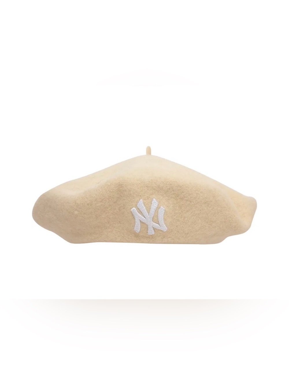 New Era Beige Wool Beret with White NY Logo